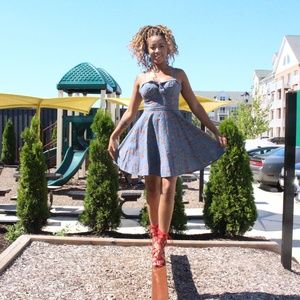 Jessica Simpson Denim Floral Flare Dress w/pockets